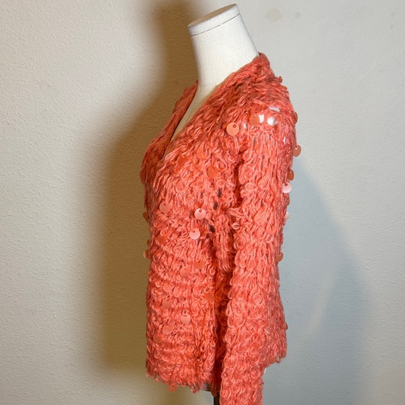 Pilcro Anthropologie Loop Crochet Cardigan with Sequins Coral One Size - Picture 5 of 14